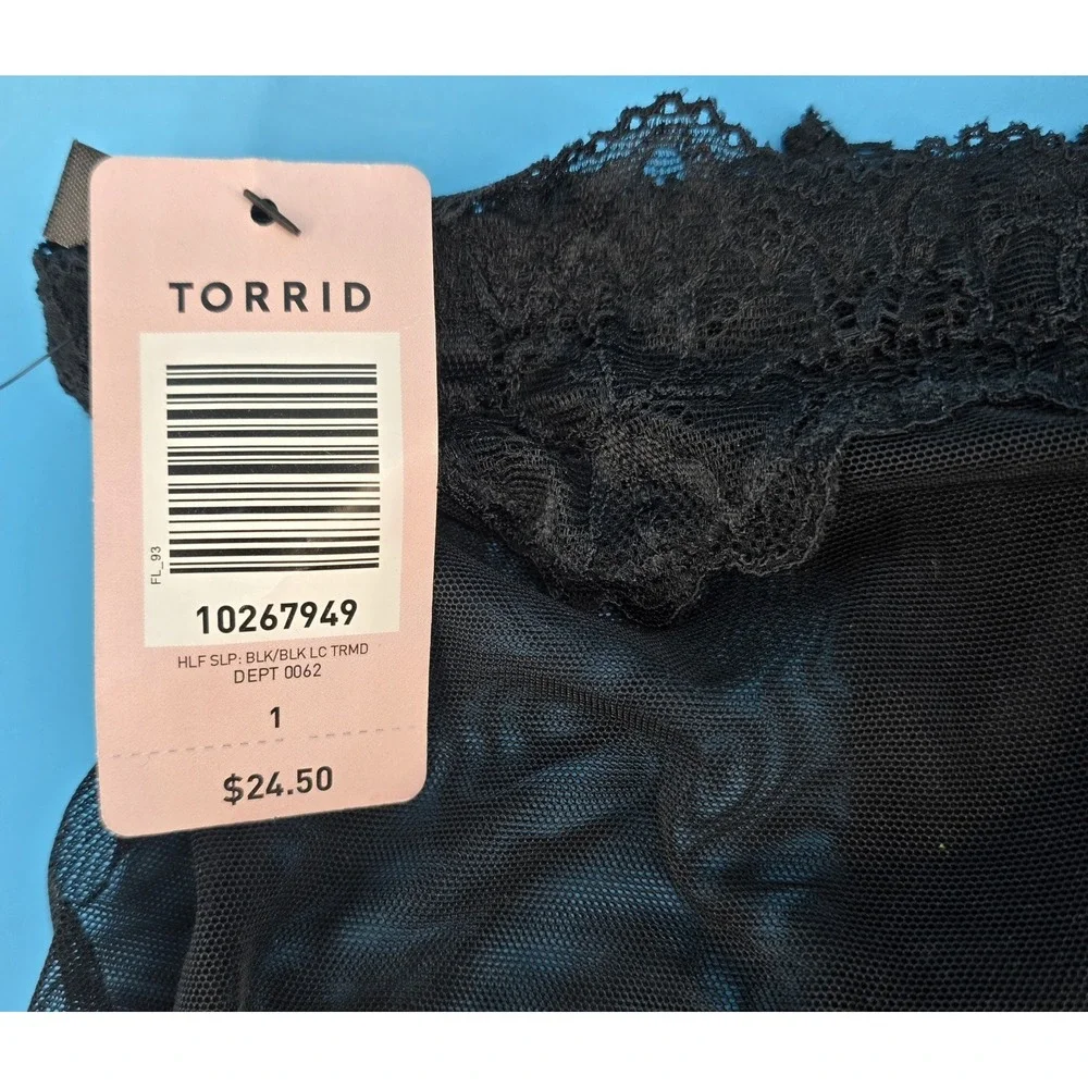 Torrid Black Satin Lace Half Slip Skirt Size 1 (14-16) Mesh 12.5